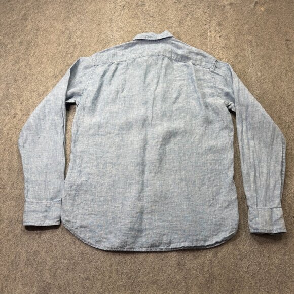 J.Crew Linen Button Up Shirt Men L Blue Solid Long Sleeve Slim Fit 46" - Picture 7 of 13